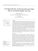 Tác động đòn bẩy, nợ đáo hạn đến quyết định đầu tư của doanh nghiệp việt nam 