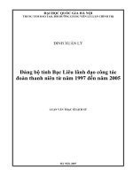 đảng bộ tỉnh bạc liêu lãnh đạo đoàn thanh niên tu nam 1997 den nam 2005 