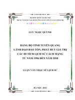 đảng bộ tỉnh tuyên quang lãnh đạo bảo tồn , phát huy giá trị các di tích lịch sử cách mạng từ  1996 den nam 2010  