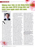Những mục tiêu và nội dung kiểm toán chủ yếu năm 2010 trong lĩnh vực kiểm toán ngân sách nhà nước 