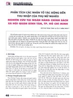 Phân tích các nhân tố tác động đến thu nhập của phụ nữ nghèo nghiên cứu tại ngân hàng chính sách xã hội quận bình tân, tp  hồ chí minh 
