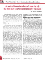 Các nhân tố ảnh hưởng đến quyết định làm việc của công nhân tại các khu công nghiệp ở tiền giang 