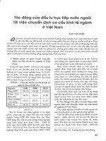 Tác động của đầu tư trực tiếp nước ngoài tới việc chuyển dịch cơ cấu kinh tế ngành ở việt nam 