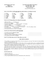 Đề thi tuyển sinh vào lớp 10 môn Tiếng Anh năm học 2015-2016 tỉnh Nghệ An