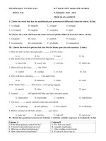 Đề thi tuyển sinh vào lớp 10 môn tiếng Anh năm học 2015-2016 tỉnh Đồng Nai