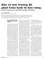 Bảo vệ môi trường để phát triển kinh tế bền vững (về dự thảo luật thuế bảo vệ môi trường) 