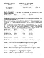 Đề thi học kì 2 môn Tiếng Anh lớp 12 năm 2015 tỉnh Lâm Đồng