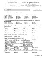 Đề kiểm tra chất lượng đầu năm môn Tiếng Anh lớp 12 năm 2015 - 2016 trường THPT Hàn Thuyên, Bắc Ninh