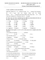 Đề kiểm tra học kì 2 môn Tiếng Anh lớp 6 năm 2015 trường THCS Hồ Xuân Hương