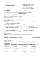 Đề thi học kì 2 môn Tiếng Anh lớp 8 năm 2015 trường THCS Cẩm Vũ, Hải Dương