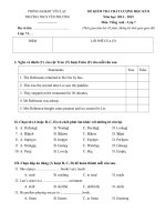 Đề thi học kì 2 môn Tiếng Anh lớp 7 năm 2015 trường THCS Yên Phương, Vĩnh Phúc