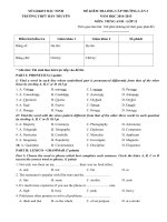 Đề thi học sinh giỏi cấp trường môn Tiếng Anh lớp 12 THPT Hàn Thuyên năm 2015 (lần 2)