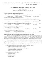 Đề thi học kì 2 môn Tiếng Anh lớp 9 năm 2015 Sở GD - ĐT Tây Ninh