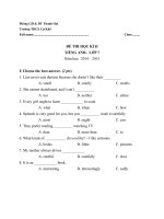 Đề thi học kì 2 môn Tiếng Anh lớp 7 trường THCS Cự Khê năm 2015