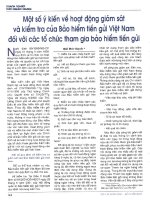 Một số ý kiến về hoạt động giám sát và kiểm tra của bảo hiểm tiền gửi việt nam đối với các tổ chức tham gia bảo hiểm tiền gửi 