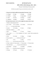 Đề thi giữa học kỳ II Tiếng Anh lớp 8 THCS Tam Hưng năm 2015