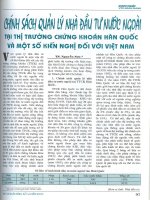 Chính sách quản lý nhà đầu tư nước ngoài tại thị trường chứng khoán hàn quốc và một số kiến nghị đối với việt nam 