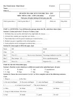 Đề thi học kì 2 môn Tiếng Anh lớp 6 năm 2015 trường THCS Đức Thạnh, Quảng Ngãi