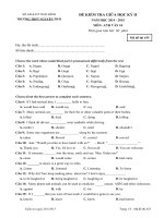 Đề kiểm tra giữa học kỳ 2 môn Tiếng Anh lớp 10 THPT Nguyễn Trãi, Thái Bình