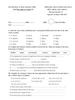 Đề thi giữa kỳ 2 môn Tiếng Anh lớp 11 THPT Lý Thái Tổ, Bắc Ninh năm 2015