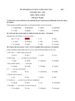 Đề thi khảo sát chất lượng đầu năm môn Tiếng Anh lớp 8