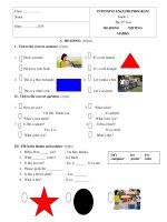 Đề kiểm tra số 2 môn Tiếng Anh lớp 1 chương trình chuyên sâu