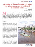 Các nhân tố ảnh hưởng đến khả năng trả nợ vay đúng hạn của nông hộ ở tỉnh hậu giang 