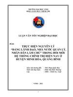 Thực hiện nguyên lý “đảng lãnh đạo, nhà nước quản lý, nhân dân làm chủ’’ trong đổi mới hệ thống chính trị hiện nay ở huyện minh hóa, tỉnh quảng bình 