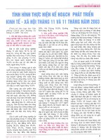 Tình hình thực hiện kế hoạch phát triển kinh tế xã hội tháng 11 và 11 tháng năm 2003 