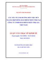 các yếu tố ảnh hưởng đến việc hủy ngang hợp đồng bảo hiểm nhân thọ tại công ty tnhh bảo hiểm nhân thọ aia việt nam 
