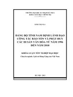 đảng bộ tỉnh nam định lãnh đạo công tác bảo tồn và phát huy các di sản văn hóa từ năm 1996 2010 