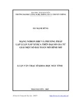 Mạng nơron RBF và phương pháp lập luận xấp xỉ dựa trên đại số gia tử giải một số bài toán mô hình mờ