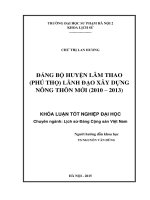 ĐẢNG BỘ HUYỆN LÂM THAO  (PHÚ THỌ) LÃNH ĐẠO XÂY DỰNG NÔNG THÔN MỚI (2010 – 2013