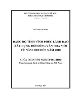 ĐẢNG BỘ TỈNH VĨNH PHÚC LÃNH ĐẠO XÂY DỰNG ĐỜI SỐNG VĂN HÓA MỚI TỪ NĂM 2000 ĐẾN NĂM 2010