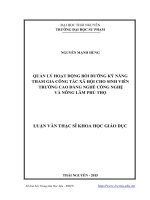 Quản lý hoạt động bồi dưỡng kỹ năng tham gia công tác xã hội cho sinh viên trường Cao đẳng nghề Công nghệ và Nông lâm Phú Thọ