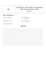 Đề kiểm tra 1 tiết môn toán lớp 12 phần giải tích chương 3 năm 2009 2010   đề số 2 