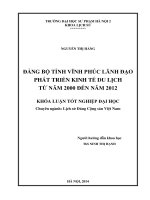 Đảng bộ tỉnh vĩnh phúc lãnh đạo phát triển kinh tế du lịch từ năm 2000 đến năm 2012 