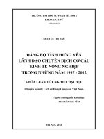 Đảng bộ tỉnh hưng yên lãnh đạo chuyển dịch cơ cấu kinh tế nông nghiệp trong những năm 1997 2012 