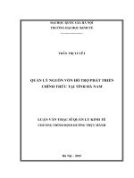 Quản lý nguồn vốn hỗ trợ phát triển chính thức tại tỉnh hà nam 