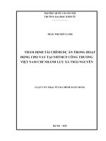 Thẩm định tài chính dự án trong hoạt động cho vay tại ngân hàng TMCP công thương việt nam chi nhánh lưu xá thái nguyên 