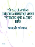 YÊU CẦU CỦA PHÒNG THÍ NGHIỆM THÍ NGHIỆM PHAÂN TÍCH VI SINH PHAÂN TÍCH VI SINH VAÄT TRONG nước và thực phẩm