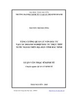 Tăng cường quản lý vốn đầu tư tại các doanh nghiệp đầu tư trực tiếp nước ngoài trên địa bàn tỉnh Bắc Ninh
