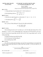 Đề thi thử vào lớp 10 môn Toán chuyên Toán - Tin lần 2 năm học 2015-2016 trường THPT Chuyên Nguyễn Huệ, Hà Nội