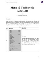Menu và toolbar của AutoCAD 