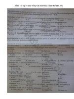 Đề thi vào lớp 10 môn Tiếng Anh tỉnh Thừa Thiên Huế năm 2015