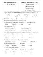 Đề thi thử vào lớp 10 môn Tiếng Anh - THCS Hương Sơn năm 2015