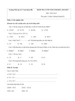 Đề thi học kì 2 lớp 4 môn Toán - TH Tam Quan Bắc năm 2015