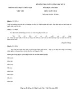 Đề thi học kì 2 lớp 8 môn Văn - Việt Yên năm 2015