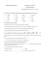 Đề thi thử vào lớp 10 môn Tiếng Anh - Việt Yên năm 2015