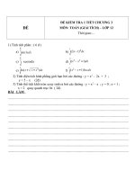 Đề kiểm tra 1 tiết môn toán lớp 12 phần hình học chương 3   đề số  67 